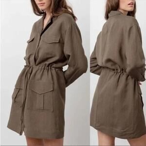 Rails Army Green Carmen Mini Shirt Dress Women's Size XS Linen Long Sleeves NEW